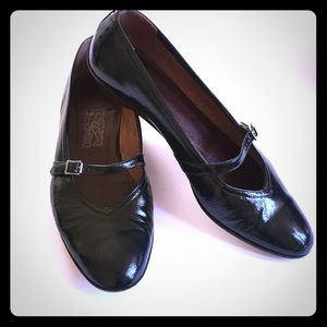 Ferragamo Dark Green Patent Leather Mary Janes